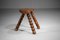 French Solid Oak Tripod Stool, 1950s, Image 11
