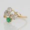 French Emerald Diamond 18 Karat Yellow Gold You and Me Ring, 1900s 6
