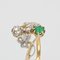 French Emerald Diamond 18 Karat Yellow Gold You and Me Ring, 1900s, Image 7
