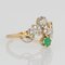 French Emerald Diamond 18 Karat Yellow Gold You and Me Ring, 1900s 9