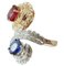 Handgefertigter Contrarie Ring mit Weißem Diamanten, Blauem Saphir, Rubin & Rose und Weißgold 2