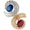 Handcrafted Contrarie Ring with White Diamond, Blue Sapphire, Ruby & Rose and White Gold, Image 1