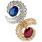 Handgefertigter Contrarie Ring mit Weißem Diamanten, Blauem Saphir, Rubin & Rose und Weißgold 1