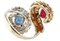 Handgefertigter Contrarie Ring mit Weißem Diamanten, Blauem Saphir, Rubin & Rose und Weißgold 4