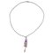 Handcrafted Pendant Necklace with White Diamond, Amethyst, Coral Drops, Onyx & 14K Gold, Image 2