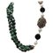 Handcrafted Necklace with Sapphire, Onyx, Zoisite, Emeralds, Rubies, Pearl, 9 Karat Rose Gold and Silver 1
