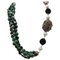 Handcrafted Necklace with Sapphire, Onyx, Zoisite, Emeralds, Rubies, Pearl, 9 Karat Rose Gold and Silver, Image 1