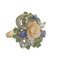 Diamond, Emerald, Blue Sapphire, Coral Flower, Rose and White Gold Ring 3