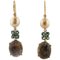 Diamonds, Topazs, Fumé Sapphires, Pearls, 14 Karat White and Rose Gold Earrings, Set of 2 1