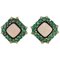 Gold Clip-On Earrings with White Diamonds, Emeralds, Square Pink Coral & Onyx, Set of 2 1