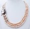 Collana con perle rosa, diamanti, smeraldi, topazio, oro rosa 9KT e argento, Immagine 3