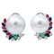 Diamonds, Emeralds, Rubies, Sapphires, South-Sea Pearls and 14 White Gold Stud Earrings, Set of 2 1