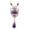 Diamond, Emerald, Amethyst, Onyx, Pearl, 9 Karat Rose Gold and Silver Necklace 1