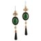 Diamonds, Pink Coral, Green Agate, Onyx and 14K White Gold Dangle Earrings, Set of 2 1