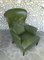 Wingback Easy Chair with Provenance in Green Leather by Frits Henningsen, Denmark, 1950s 6