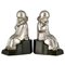 Art Deco Bronze Little Pierrots Bookends by Fontinelle, France, 1925, Set of 2 1