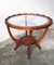 Mid-Century Walnut Low Table with Circular Transparent Glass & Checkerboard Pattern Attributed to Osvaldo Borsani 1