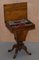 Burr Walnut & Tunbridge Inlaid Sewing Box Table with Carved Feet 16