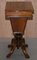 Burr Walnut & Tunbridge Inlaid Sewing Box Table with Carved Feet, Image 14