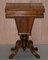 Burr Walnut & Tunbridge Inlaid Sewing Box Table with Carved Feet 12