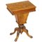 Burr Walnut & Tunbridge Inlaid Sewing Box Table with Carved Feet 1