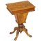 Burr Walnut & Tunbridge Inlaid Sewing Box Table with Carved Feet, Image 1