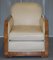 Art Deco Walnut & Cream Leather Sofa & Armchairs by Harry & Lou Epstein, Set of 3, Image 4
