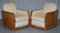 Art Deco Walnut & Cream Leather Sofa & Armchairs by Harry & Lou Epstein, Set of 3 2