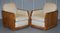 Sofá y butacas Art Déco de nogal y cuero crema de Harry & Lou Epstein. Juego de 3, Imagen 2