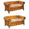 Victorian Leather Chesterfield Club Sofas with Kilim Seats, Set of 2, Image 1