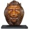 Large Hand-Carved Lion's Mane Bust in Wood with Solid Marble Base, Image 1