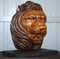 Large Hand-Carved Lion's Mane Bust in Wood with Solid Marble Base, Image 2