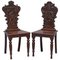 Vintage English Oak Hall Chairs Depicting King & Gentleman, Set of 2 1