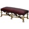 Italian Baroque Style Giltwood Bench or Stool in New Oxblood Leather, 1800s 1