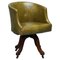 Early Victorian Green Leather Barrel Back Captain's Swivel Chair, Image 1