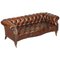 Viktorianisches Serpentine Handgefärbtes Whiskey Brown Leder Chesterfield Sofa 1