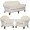 Victorian Damask & Carved Walnut Sofa & Armchair Suite with Lion's Paw Feet, Set of 3 1