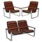 Brown Leather and Chrome Sofa Suite by Aarnio Pulkka Ilmari Lapland, 1960s, Set of 3 1