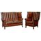 Huge Victorian Brown Leather Barrel Back Suite Sofa Set, 1860s, Set of 2 1