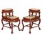 Chinese Hand-Carved Hardwood & Marble Side Tables with Claw and Ball Feet, Set of 2 1