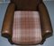 Edwardian Walnut Brown Leather Three-Piece Sofa, Armchairs Suite Tartan Cushions, Set of 3 17