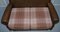 Edwardian Walnut Brown Leather Three-Piece Sofa, Armchairs Suite Tartan Cushions, Set of 3 9
