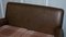 Edwardian Walnut Brown Leather Three-Piece Sofa, Armchairs Suite Tartan Cushions, Set of 3 10