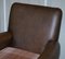 Edwardian Walnut Brown Leather Three-Piece Sofa, Armchairs Suite Tartan Cushions, Set of 3, Image 16