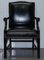 Black Leather Gainsborough Carver Armchair in the Style of Thomas Chippendale 3