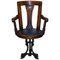 Victorian Cast Iron & Blue Leather Captain's Swivel Chair with Lion Base 1