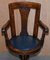 Victorian Cast Iron & Blue Leather Captain's Swivel Chair with Lion Base 4