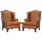Brown Leather Wingback Armchairs, 1860s, Set of 2 1