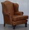 Brown Leather Wingback Armchairs, 1860s, Set of 2 2