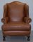 Brown Leather Wingback Armchairs, 1860s, Set of 2 3